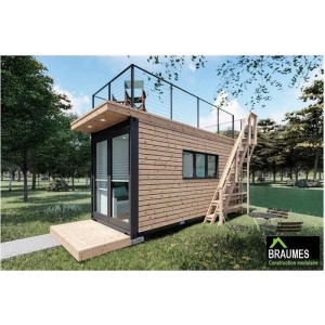 Mini-maison container avec toit terrasse LUNA